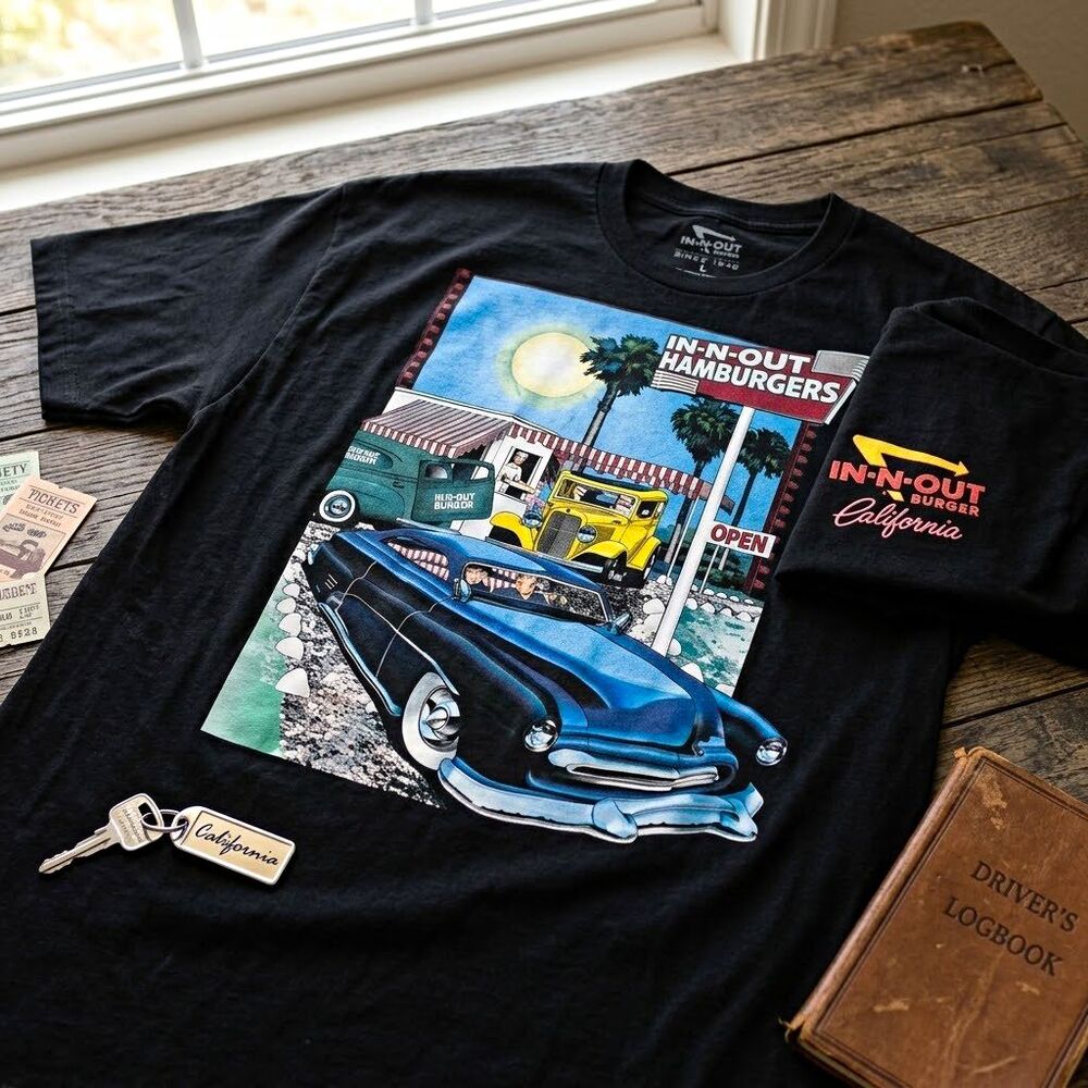 IN-N-OUT Burger Mens Black California Graphic Crew Neck T-Shirt Size L